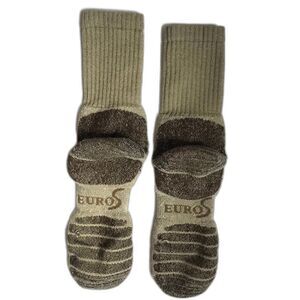 EURO Eurosock Trekking Wool Blend Crew Socks Outdoor Hiking Mid Weight Tan M/L